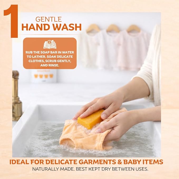 KELEBS Laundry Soap Bar - Natural Citrus Formula with Organic Ingredients - Stain Remover for Delicate Clothes, Underwear, Collar - 7 Bars | Aluminum Packaging