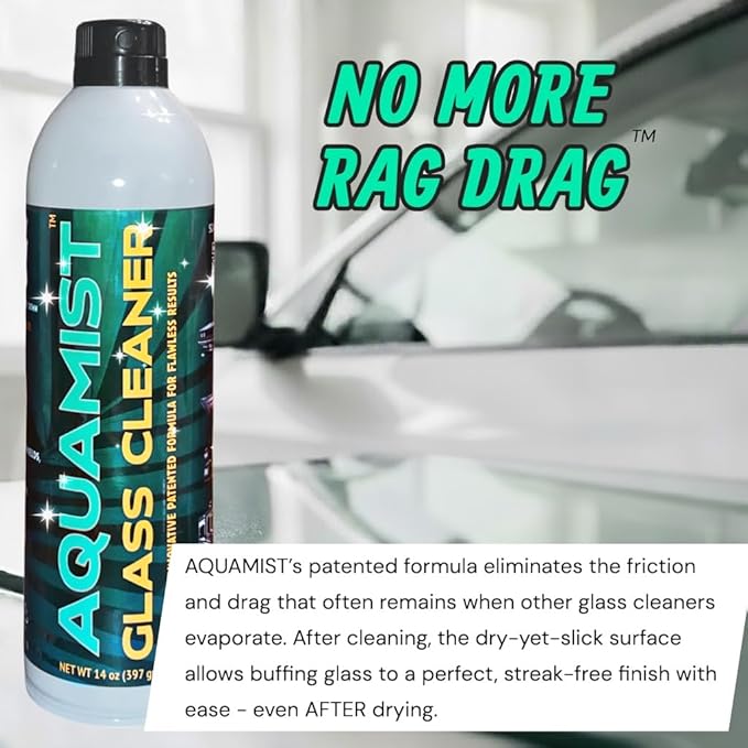 AQUAMIST® Premium Automotive/Marine Glass Cleaner – 4-Pack Value Bundle – Patented No Rag Drag™ Formula – Made in USA – 14 Oz. Aerosol Cans