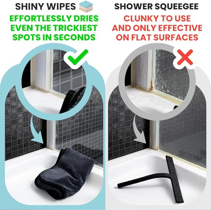 Shiny Wipes Medium Drying Towel, The Original, 12x16in/30x40cm, Ultra Absorbent Twisted-Loop Design, Streak-Free Towel Cloth for Shower, Household, Car, No Streaks or Limescale (4 Towels)