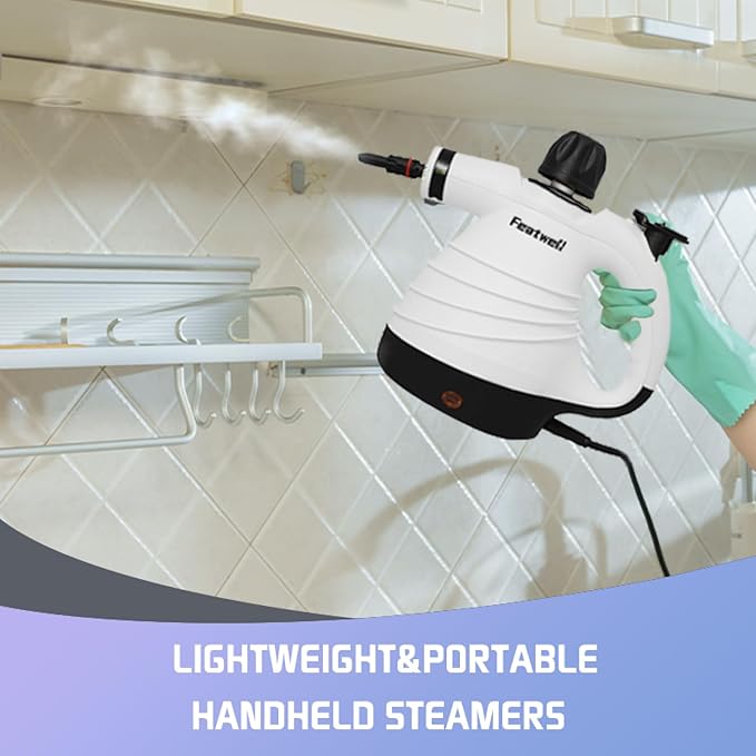 Featwell Handheld Steam Cleaner, Pressurized Portable Multi-Surface Steam Cleaner with 12 pcs Accessories, Multi-Purpose Portable Steamer for Cleaning Dirt, Grease, Tile, Floor, Couch, Car