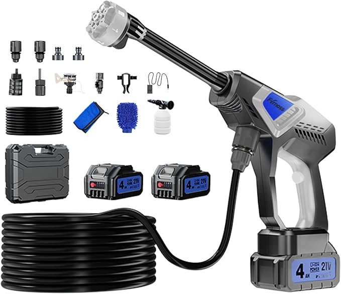 Portable Handheld Cleaning Tool, Lightweight Compact Spray Tool with 6-in-1 Nozzle for Car Patio Window Garden Outdoor Use and Daily Home Maintenance (Black with Tool Box Storage)