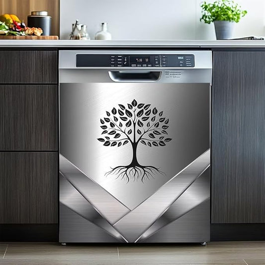 Dishwasher Magnetic Sticker Kitchen Decorative,Stainless Steel Design Tree Pattern Fridge Door Panels,Refrigerator Magnetic Cover,Front Panel Replacement Panel Cover 23W x 26H inchs