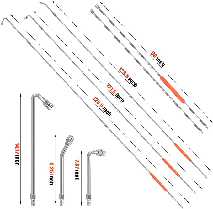 120" Gutter Cleaning Tools From the Ground, Pressure Washer Extension Wand with 5 Power Washer Nozzle Tips Replacement Pressure Washer Lance Wand with 30°/90°/120°Gutter Cleaner Attachment Curved Rods