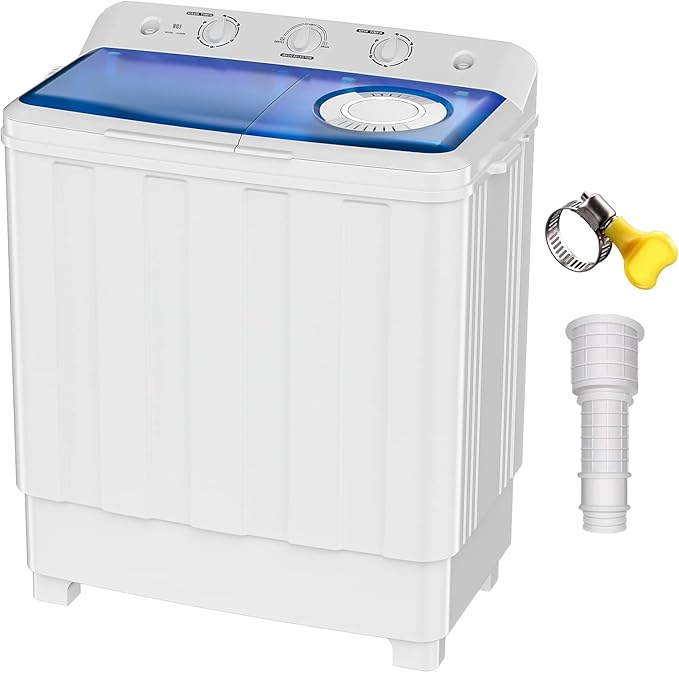 VCJ Portable Washing Machine, Twin Tub Washing Machine Laundry Compact Washer spinner Combo with 28lbs capacity, 18Lbs Washer and 10Lbs Spinner dryer for Apartments RVs and Dorms