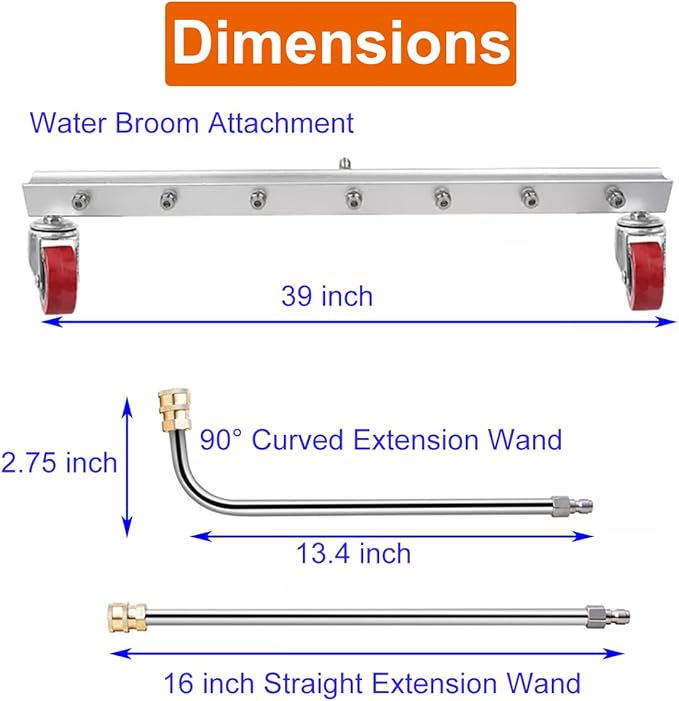 Water Broom Pressure Washer Surface Cleaner,39 inch Power Broom Sweeper with 50FT Washer Hose，4000 Psi with 7 Nozzles 2 Extension Wand for Concrete Driveway Sidewalk Deck, Roof Floor Cleaning