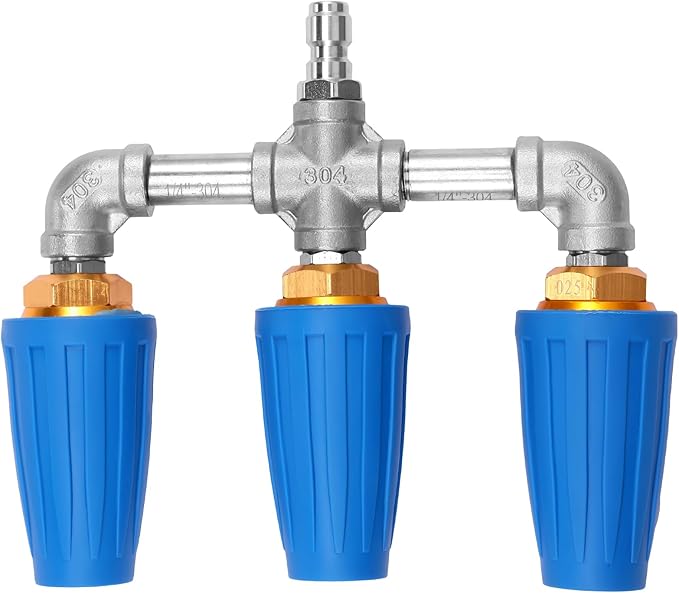 3 in 1 Pressure Washer Nozzle 360° Rotating 4000 PSI with 1/4" Quick Connector Pressure Washer Tip Turbine Nozzle Time Saving Triple for Cleaning Driveways Walls Decks