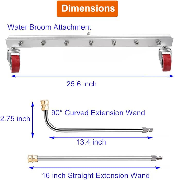 26-inch Water Broom for Pressure Washer, Power Broom Sweeper Surface Cleaner for Concrete Driveway Sidewalk Deck Patio Cleaning, 4000 PSI Pressure Washer Attachment (09640#)