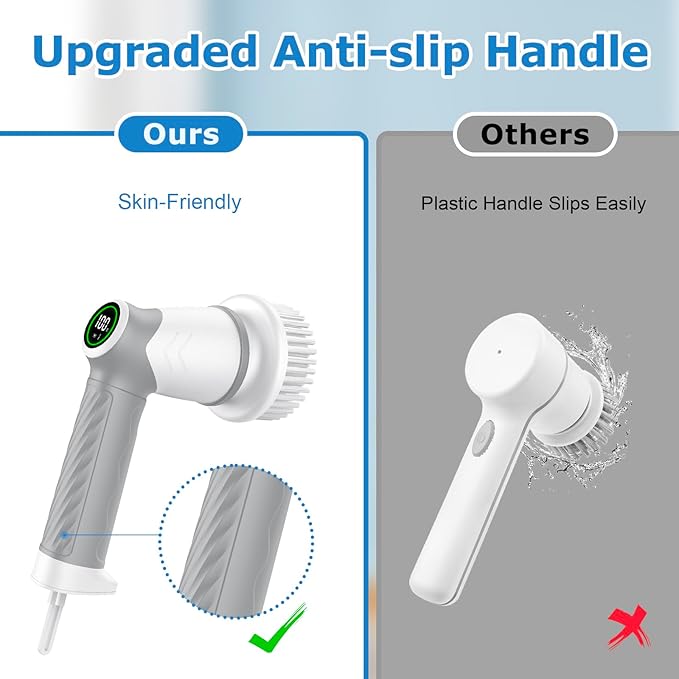 DAESUNG Electric Spin Scrubber, Cordless Power Scrubber & Electric Cleaning Brush with 7 Replaceable Heads, Dual Speed IPX7 Waterproof Handheld Scrubber for Bathroom, Shower & Tile Cleaning