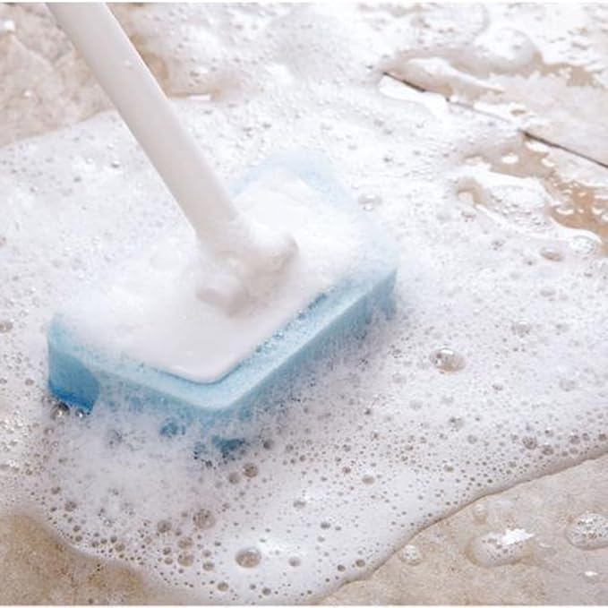 Sponge Long Handle Brush Bathroom Cleaning Bath Ceramic Tile Floor Kitchen Tool(Black)