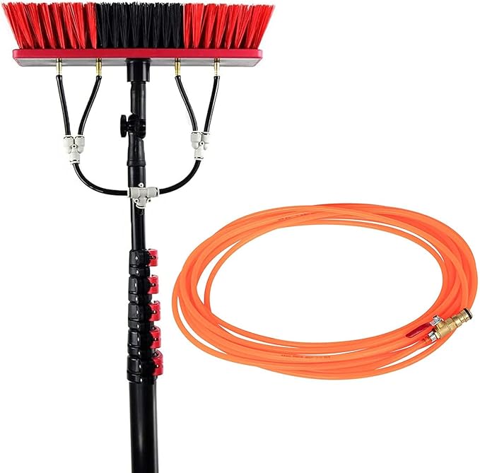 Window Cleaning Pole Cleaner Kit, 3.6M-12M Hose Pole Cleaning Brush Equipment Extendable Outdoor Cleaning Tools Photovoltaic and Solar Panels,55cmbrush-30FT/9M