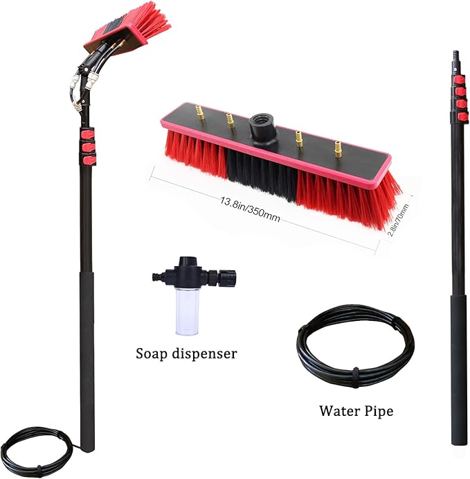 3.6-10.8 M Telescopic Brush, Water Fed Window Cleaning Pole, Soap Dispenser, Window Cleaning Pole, Water Fed Telescopic Brush, Window Roof Cleaning Equipment (35cm Brush,6M)