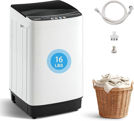 2.0 Cu.Ft Portable Washing Machine, Full-Automatic Electric Laundry Machine with 10 Programs, Compact Clothes Wash and Spin Combo with Stainless Steel Drum, Drain Hose for Apartment, Dorm,Home