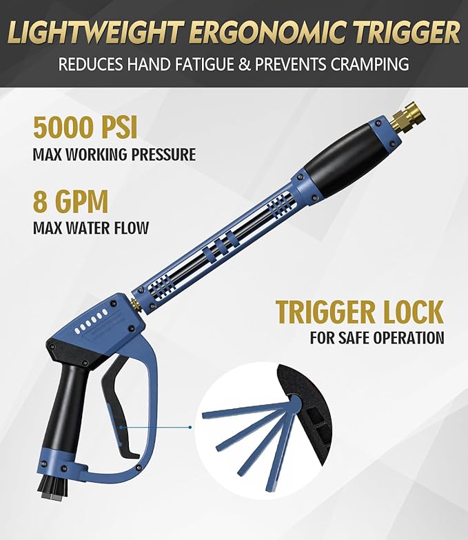 Pressure Washer Gun and Hose Kit, 4800PSI Steel-Braided & Durable - Flexible & Kink-Resistant Power Washer Hose 100 FT with 3/8" Swivel Quick Connector and M22 14mm Adapters Replacement