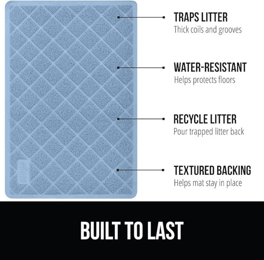 GORILLA GRIP Cat Litter Box Mat, 47x35, Water Resistant, US Designed Kitty Litter Trapping Mats, Easy to Clean, Scatter Control, Less Mess and Clean Floors, Kitten Supplies for Indoor Cats, Light Blue