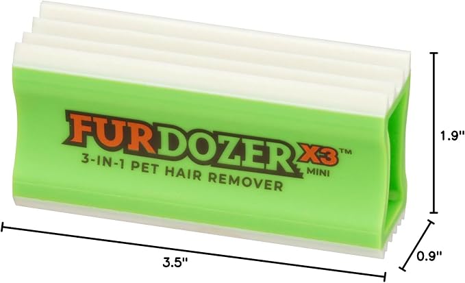 FurDozer Pet Hair Remover & Auto Detailing Tools - Cat & Dog Hair Remover for Carpets, Car Interiors, Couches, Bedding, & Pet Furniture (Green, X3 MINI - 3.5" Long) - Image 10