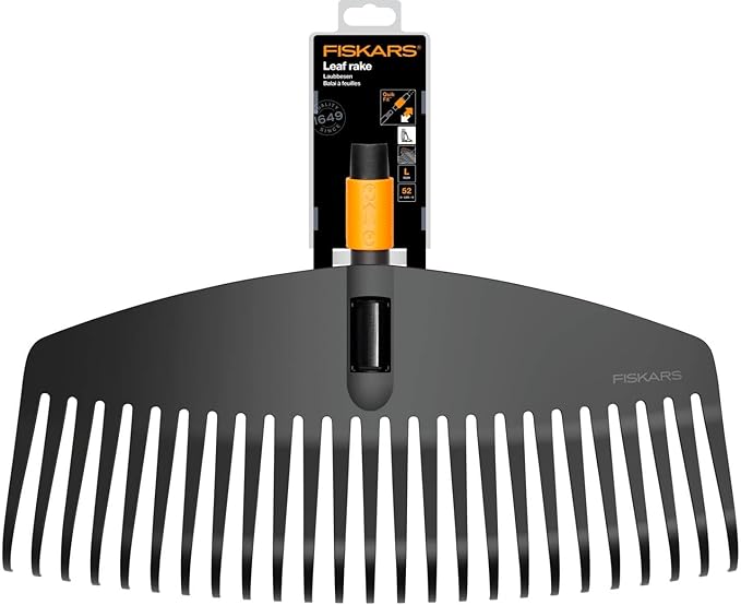 Fiskars QuikFit Leaf Rake L, Tool Head, 25 prongs, Length: 50 cm, Plastic prongs, Black/Orange, 1000642