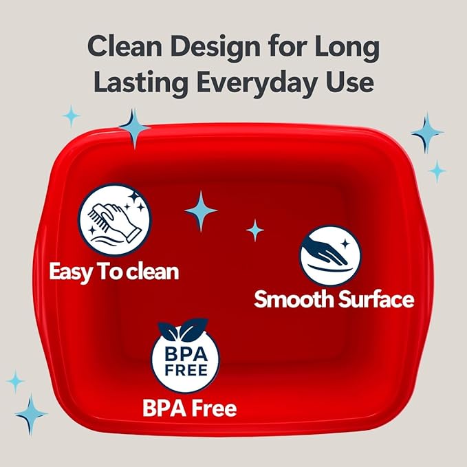 Dish Pans for Kitchen Sink, Plastic Tub Dishpan Wash Basin and Foot Bath for Soaking Feet, Wash Bucket for Washing and Storage Cleaning Supplies - 12 Quarts - Heavy Duty (Red, 32)