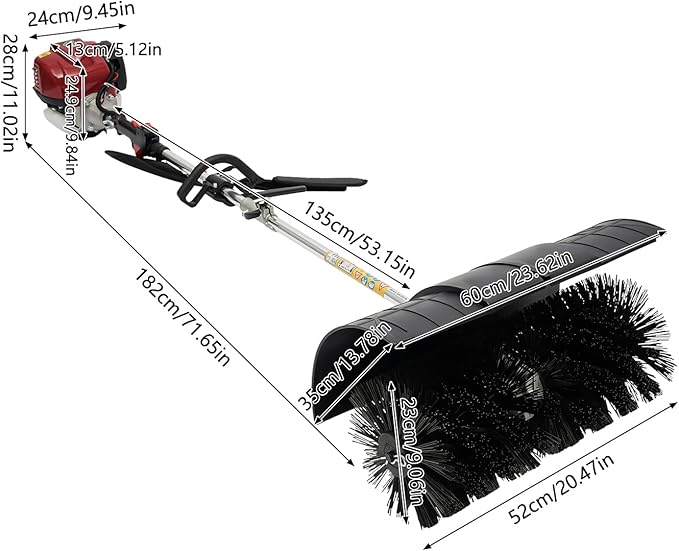 31CC 4 Stroke Gas Powered Broom Sweeper with Air Cooled, 1.4HP Outdoor Handheld Sweeper Snow Sweeping Broom, Gas Handheld Sweeper for Cleaning Sweep Driveway Lawn Snow Cleaner Tools
