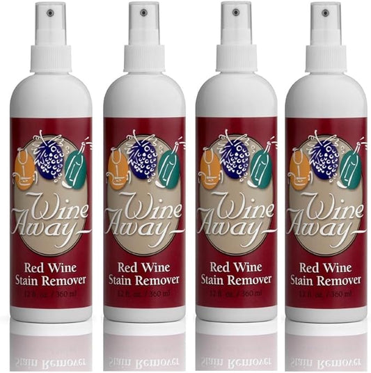 Wine Away Red Wine Stain Remover - Perfect Fabric, Upholstery and Carpet Cleaner Spray Solution - Effectively Removes Blood, Coffee, and Pet Stains - Fresh Citrus Scent - 12oz (Set of 4 bottles)