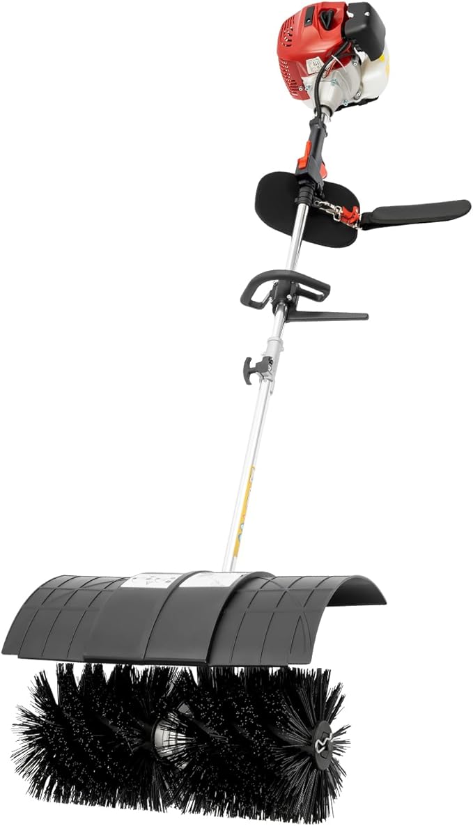 52cc Gas Power Broom 2-Stroke Power Broom Sweeper 2.3HP Walk Behind Sweeper Outdoor Hand Push Sweeper Snow Broom Driveway Cleaning Tools