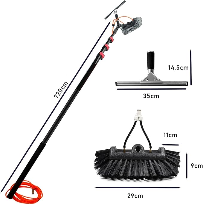 Window Cleaning Wand, Water Feeding Telescopic Brush for Pv Panel Cleaning - 12m/40ft, Roof Cleaning Tool Window Cleaner Kit,35cmbrushhead-10.8M/36FT