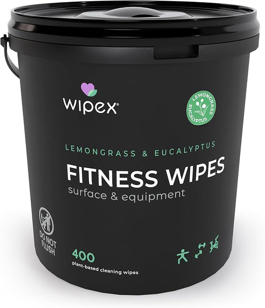 Wipex Yoga Mat Cleaner Wipes, EWG Verified, 400 Ct Plant-Based Lemongrass, Eucalyptus & Vinegar Wipes for Gym & Fitness Equipment & All Purpose Gym Cleaning - Safe for Peloton Bikes & Treadmills