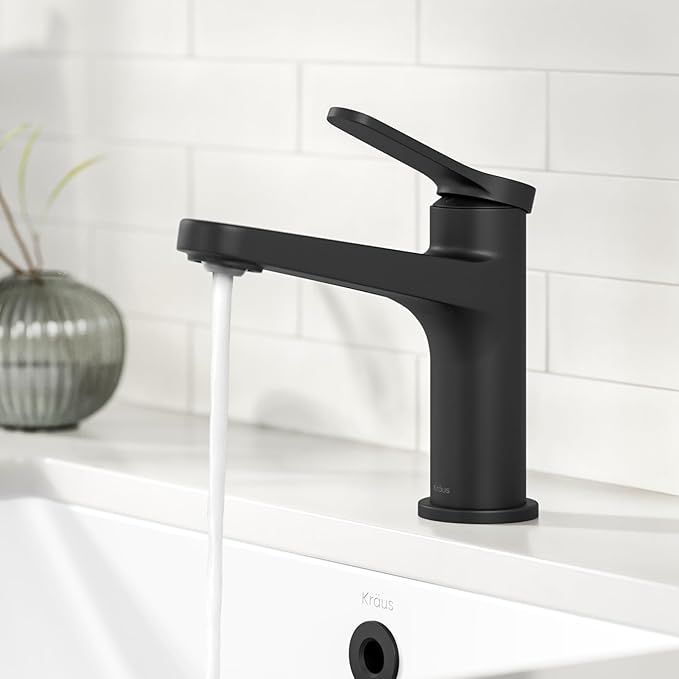 KRAUS Indy Bathroom Faucet in Matte Black with Single Handle, Pop Up Drain and Supply Lines, KBF-1411MB