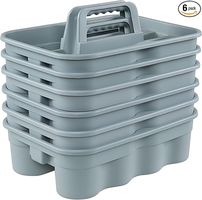 6-Pack Plastic Cleaning Storage Caddy, Cleaning Supply Carry Caddy, Gray
