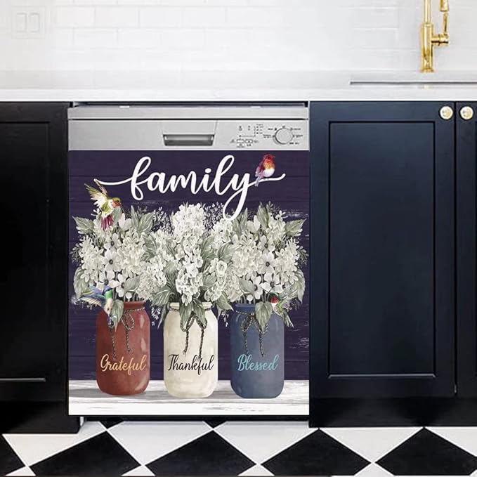 Bless This Home Dishwasher Magnet Vinyl Panel Fridge Decal,Flower Birds Dish Washer Cover Refrigerator Magnetic,Kitchen Decor Sticker Home Appliance Magnets 23"x17"