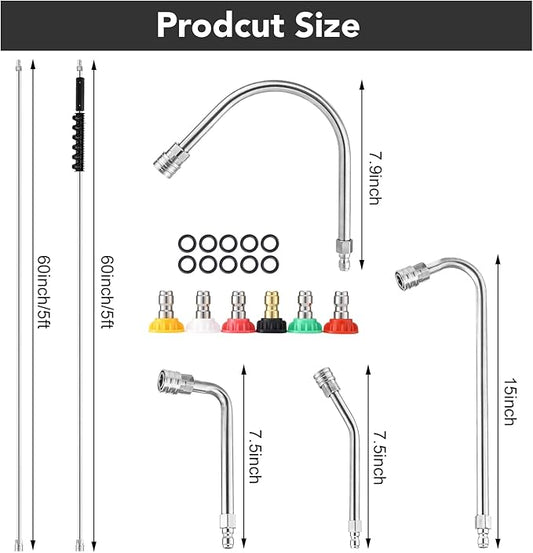 135 Inch(11.25ft) Pressure Washer Extension Wand for Gutter Roof, 6 Pcs Pressure Washer Gutter Cleaner Attachment with 6 Pcs Nozzle Tips, 1/4” Quick Connect Fitting(4000 PSI)