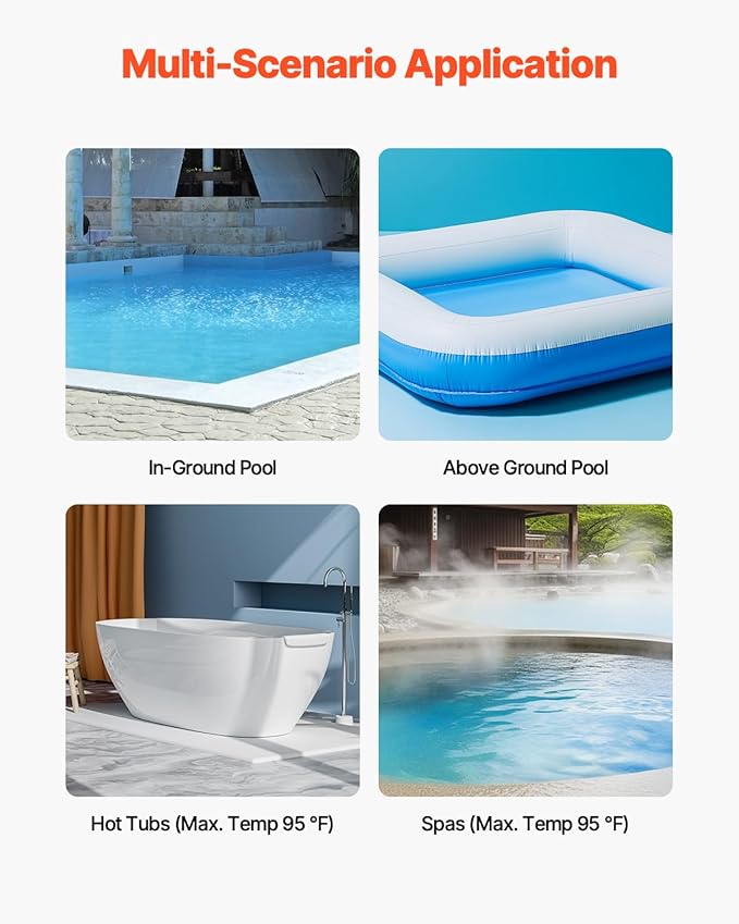 VEVOR Pool Vacuum, 26 GPM Handheld Cordless Hot Tub Vacuum with Extension Pole, for Deep Cleaning & Strong Suction, Rechargeable Pool Cleaner, Running up to 1Hour, for Above Ground/Inground Pool Spas