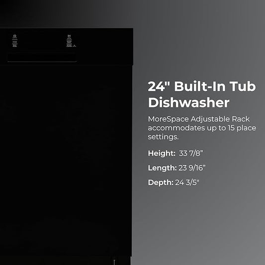 Kenmore 22-14609 24" Built-In Dishwasher - UltraWash Plus, TurboDry, SmartWash & EasyFlex Third Rack - 15 Place Settings - 45 DBA - ENERGY STAR Certified - 24" - Black