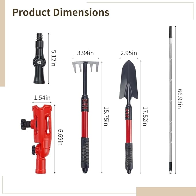 66.93 In Gutter Cleaning Tools Set, 10 Pcs With Extension Pole, Rake, Shovel, And Angle Adjustment, For Leaf Removal