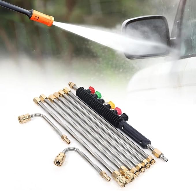 Igh Pressure Washer Wand Extension Set, Replacement Lance, 1/4 Inch Quick Connect, 90°,120° Curved Rod, 4000 Psi Gutter Cleaning Tool Rod, Roof Cleaner Lance W/5 Pcs Nozzle Tips