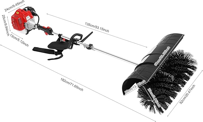 TFCFL Gas Handheld Sweeper,Outdoor Hand Held Broom, 52cc 2 Stroke Broom Walk Behind Sweeper Cleaning Driveway Tools,with Air Cooled Motor, High Performance Cleaning Sweeping Machine 2.3HP 1.7kw