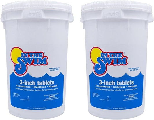 In The Swim 3 Inch Stabilized Chlorine Tablets for Sanitizing Swimming Pools - Individually Wrapped, Slow Dissolving - 90% Available Chlorine - Tri-Chlor - 50 Pounds - 2 Pack