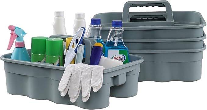 Cleaning Supplies Caddy with Handles, Plastic Cleaning Tools Caddy, Gray, 6 Packs
