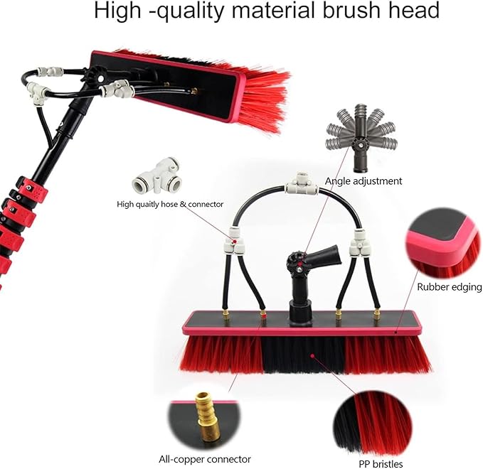 Telescopic Water Fed Window Cleaner Kit - 30cm Brush, 20M Hose, Extendable Roof Cleaning Tools, Conservatory Roof Brush for Effortless High Reach Cleaning