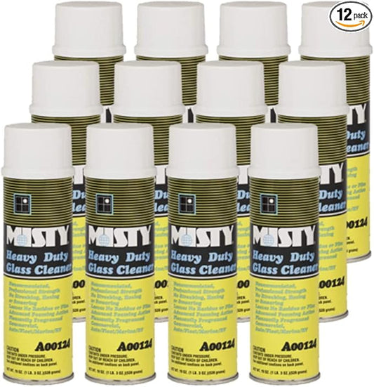 MISTY Heavy Duty Glass Cleaner - 19 oz (Case of 12) 1001482 - Professional-Strength, Foaming, Ammonia Free, Leaves No Residue or Film on Windows, Windshields, Mirrors