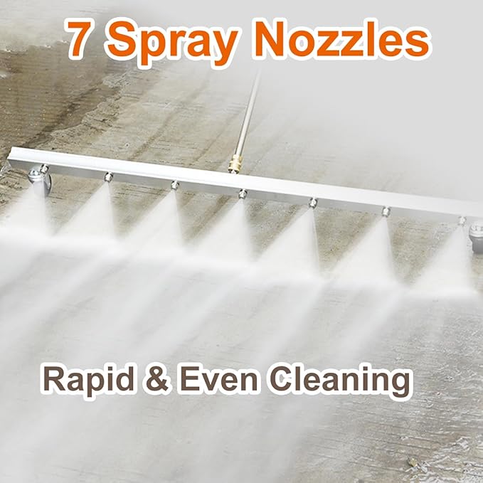Water Broom Pressure Washer Surface Cleaner,39 inch Power Broom Sweeper with 50FT Washer Hose，4000 Psi with 7 Nozzles 2 Extension Wand for Concrete Driveway Sidewalk Deck, Roof Floor Cleaning