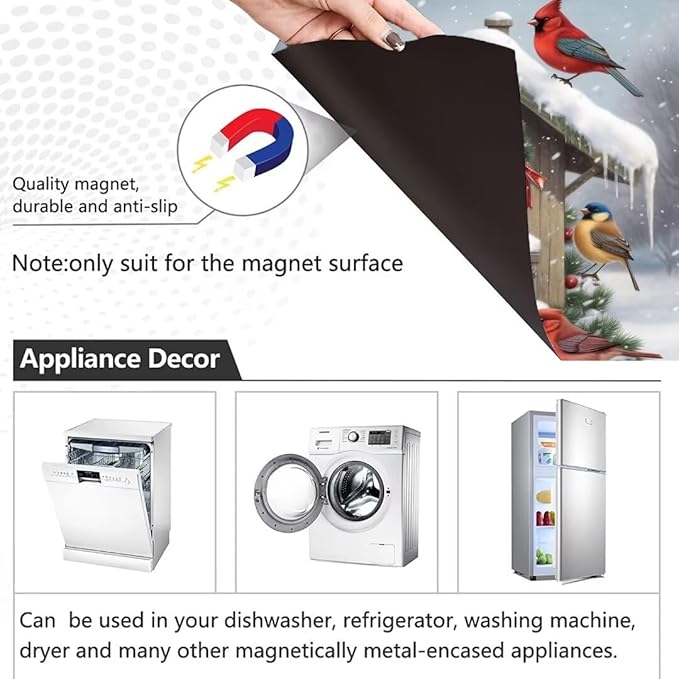 Winter Birds Dishwasher Cover Skin Panel Decal Christmas Decorated Birdhouse Fridge Door Cover Winter Snow Scene Vinyl Sticker for Dishwasher, 23 in x26 in Ordinary
