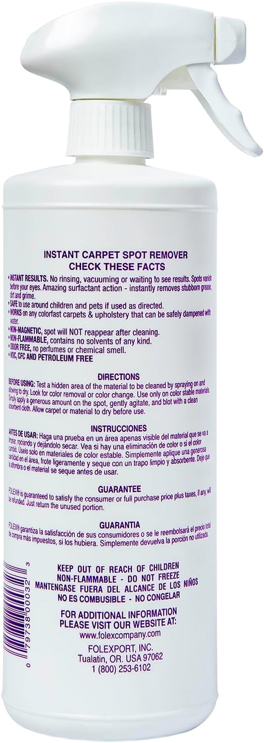 FOLEX 32 oz Instant Carpet Spot Remover Carpet Cleaner with Reusable Cleaning Cloth - Removes Pet Accidents, Grease, Red Wine and More (6 Pack)