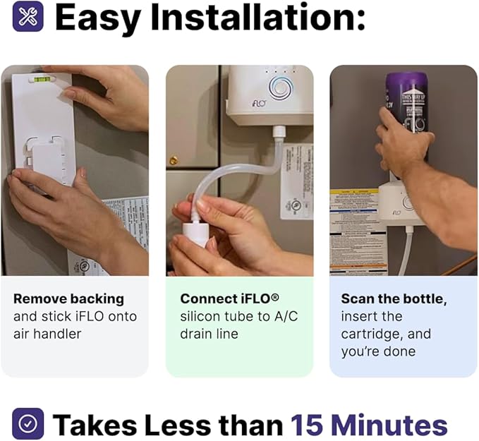 iFLO® Smart A/C Drain Line and Drain Pan Cleaner for HVAC System, Clog-Free, Easy Installation & App-Controlled Air Conditioner Maintenance, Includes 36oz Cleaner Cartridge, 3 Month Supply (Pack of 2)