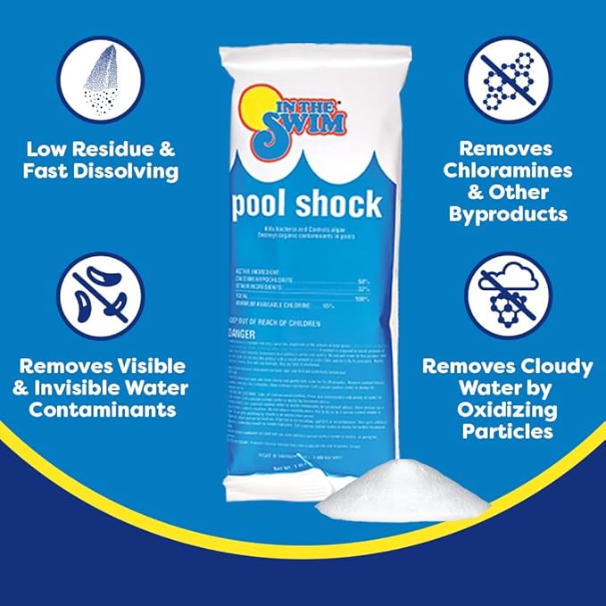 In The Swim Chlorine and Shock Bundle for Sanitizing Swimming Pools – Includes 25 Pound Bucket of 3 Inch Stabilized Chlorine Tablets and 12 x 1 Pound Bags of 68% Cal-Hypo Pool Shock