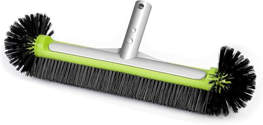 BoxedHome Pool Brush Head with Round Ends,Heavy Duty Pool Brushes for Cleaning Pool Walls, Floors Steps & Corners, 17.5" Pool Brush with Sturdy Aluminum Handle & Durable Nylon Bristles