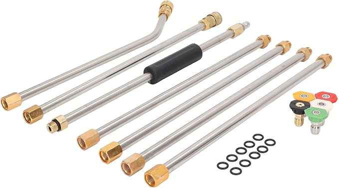 High Pressure Power Washer Extension Wand Set 4000PSI Gutter Cleaning Tool with 5 Nozzle Tips for Car Driveway Roof Deck ABS Metal Rustproof Durable