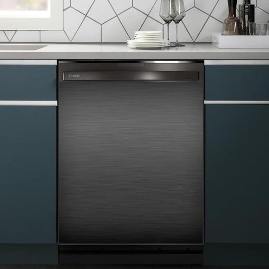Black Brushed Stainless Steel Pattern Dishwasher Magnet Full Door Cover, Magnetic Dishwasher Panel Decal, Black Metal Immediate Magnet Fridge Door Cover Sheet, 23" W x 26" H Magnetic