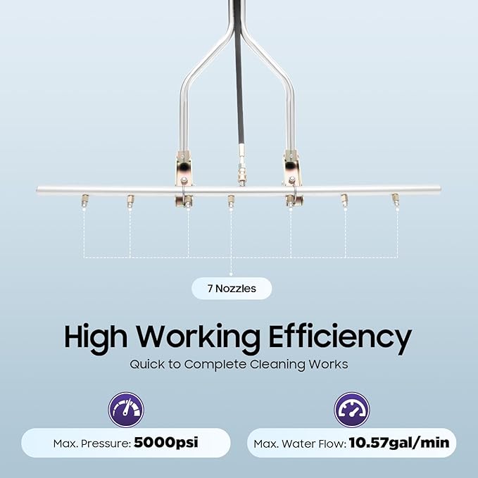 39” Professional Power Washer Broom, 5000psi Stainless Steel Power Washer Broom, Surface Cleaner Water Broom W/7 Nozzles for Hot and Cold Water Pressure Washers
