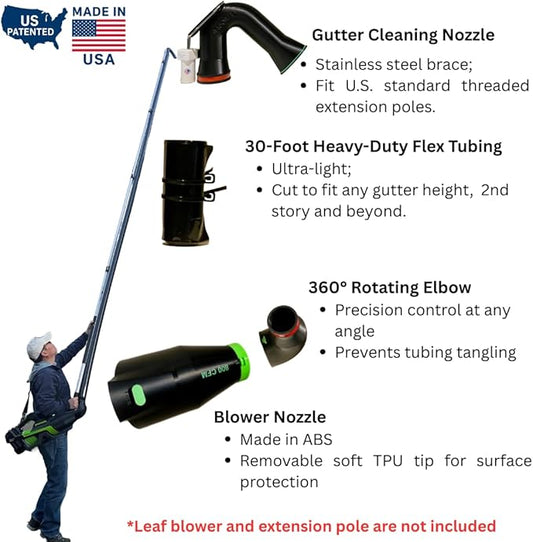 30 Feet, Two-Story High Gutter Cleaning Kit for Greenworks Leaf Blowers, 80V 800 CFM, 750 CFM; 60V 780 CFM, 660 CFM (car Drying Nozzle Included)
