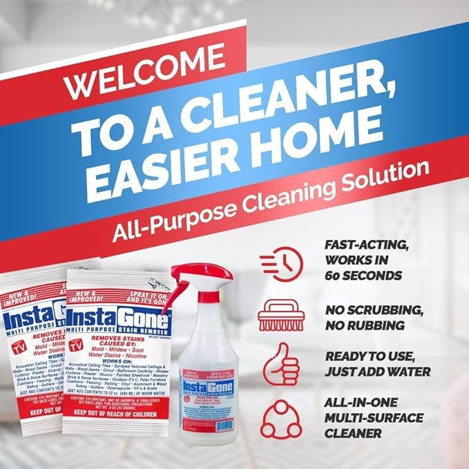 Stain Remover - New 2 Pack with 24oz Spray Bottle - Just Add Water - Indoor/Outdoor Ceiling, Wall, Bathroom, Roof, PVC Fence, Patio Furniture & More